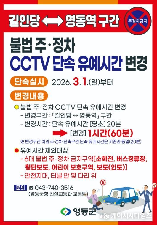 길인당↔영동역 구간 불법 주정차 CCTV 단속 유예시간 변경