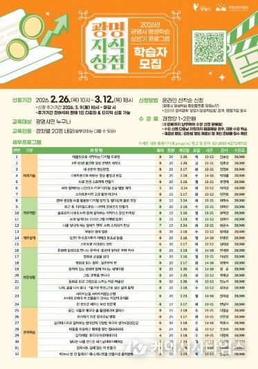 2026년 광명시 평생학습 상반기 프로그램 '광명지식상점' 학습자 모집 안내문.