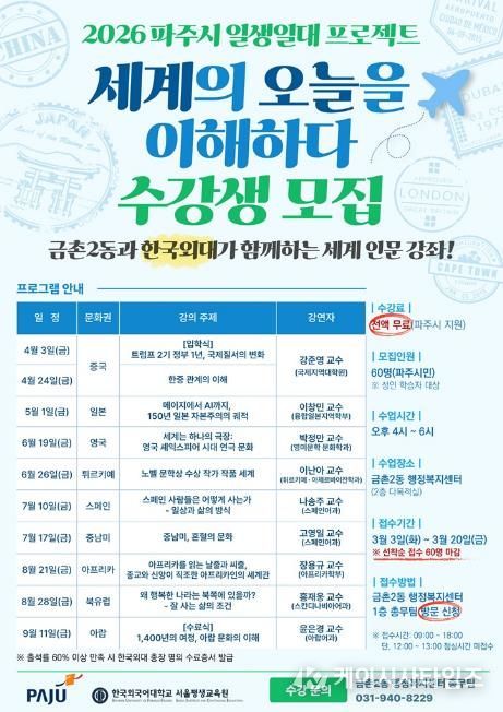 파주시 금촌2동, 한국외대와 손잡고 국제 정세 인문 강좌 개설