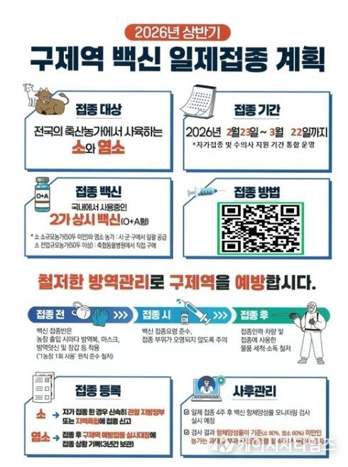 '2026년 상반기 구제역 백신 일제접종 계획' 안내문