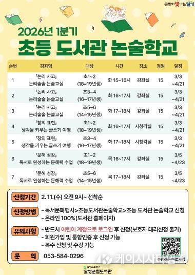 달성군립도서관 2026년 1분기 교육 프로그램 진행 포스터