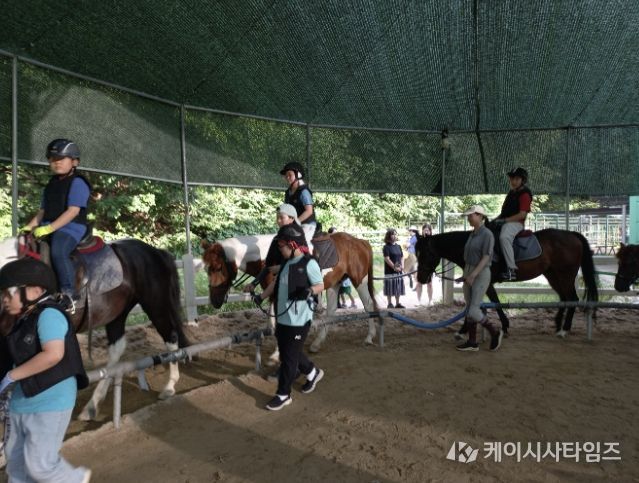 과천시 학생승마 지원사업 말타기 수업 모습