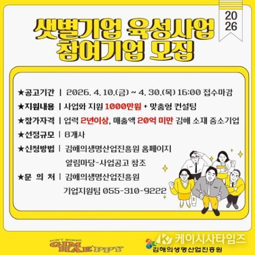 김해의생명산업진흥원, ‘2026년 샛별기업 육성사업’ 참여기업 모집